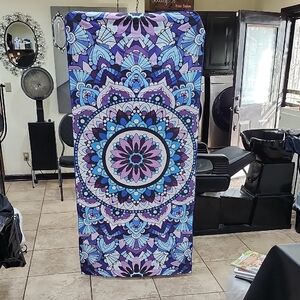 REVERSIBLE MANDELA/GEOMETRIC MICROFIBER BEACH TOWEL